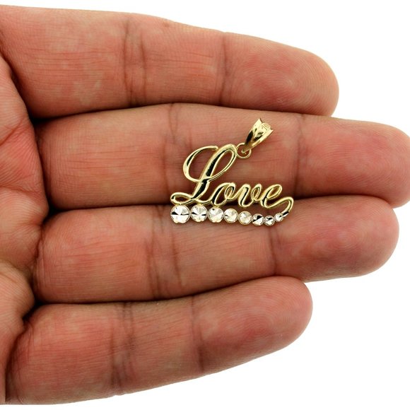 10K Real Gold Rope Chain and LOVE Script Charm Pendant Set - Picture 2 of 8